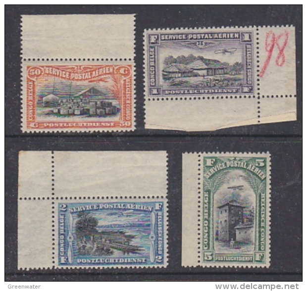 Belgisch Congo 1921 Luchtpost PA1/PA4 ** Mnh (some Brown Spot On 2 Values) (29240) - Ongebruikt