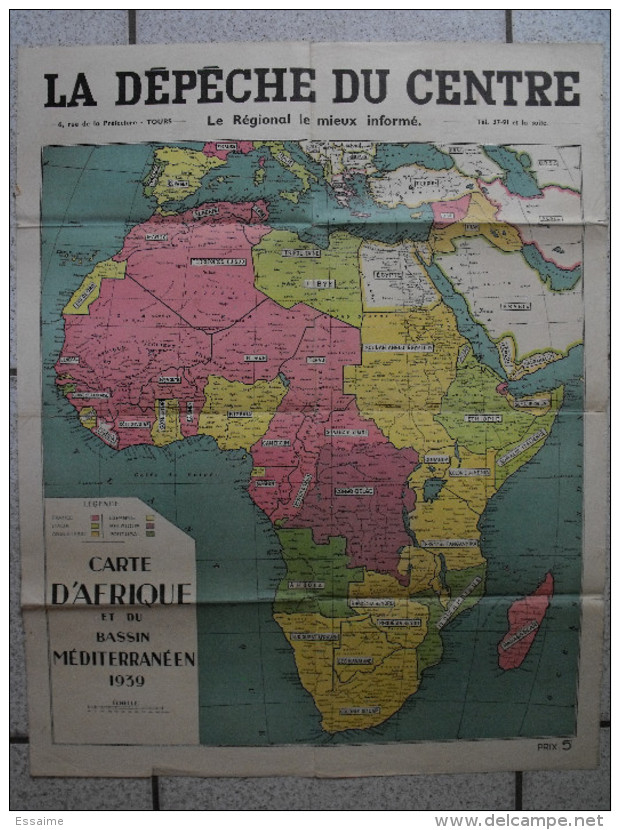 Carte Politique De L'Afrique Et Du Bassin Méditerranéen. 1939. Colonies - Cartes Géographiques