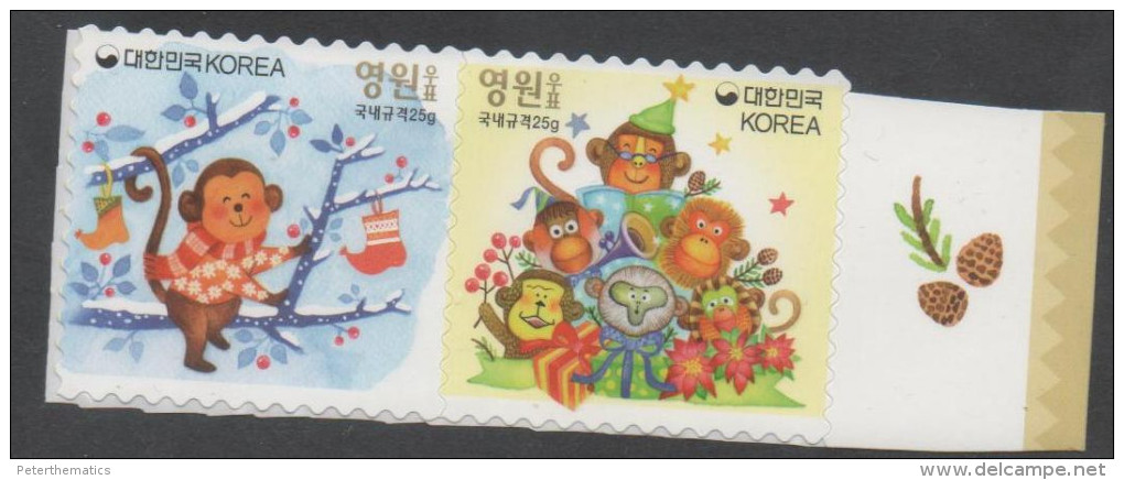 SOUTH KOREA, 2016, MNH, YEAR OF THE MONKEY, CHINESE LUNAR YEAR, 2v SELF-ADHESIVE - Chinese New Year