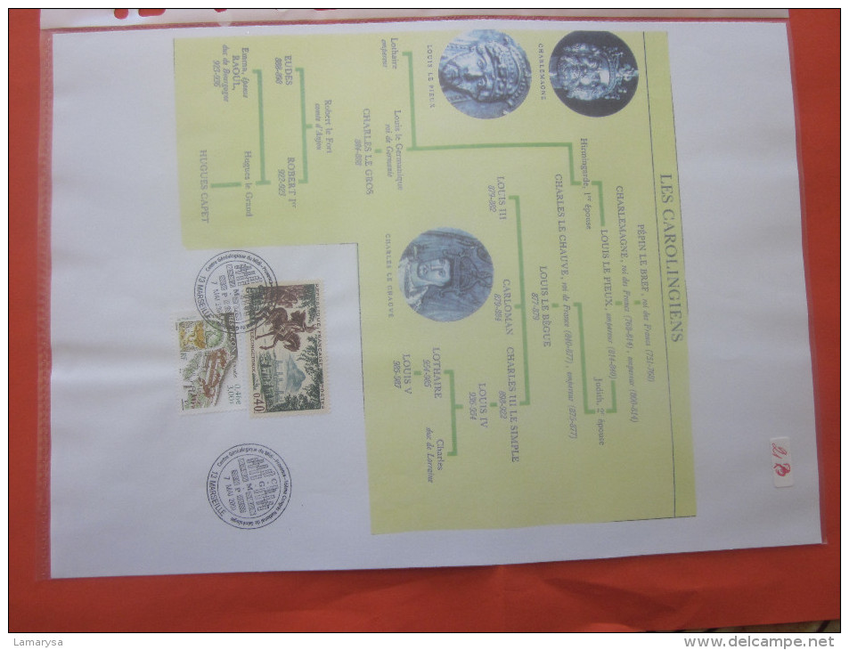 CAD COMMEMORATIF 7 MAI 2001 GENEALOGIE DES ROIS DE FRANCE BLOC FEUILLET 2 TIMBRES Congrés De Généalogie Marseille - Afgestempeld