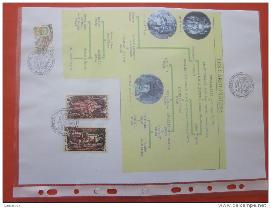 CAD COMMEMORATIF 7 MAI 2001 GENEALOGIE DES ROIS DE FRANCE BLOC FEUILLET 3 TIMBRES Congrés De Généalogie Marseille - Used