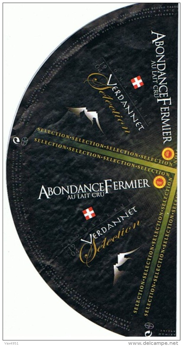 ETIQUETTE FROMAGE ABONDANCE FERMIER PAR VERDANNET - Kaas