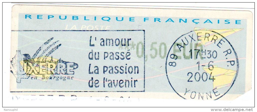 VIGNETTE LISA       "   AUXERRE  "          0.50 Euro    (sur Fragment) - 2000 Type « Avions En Papier »