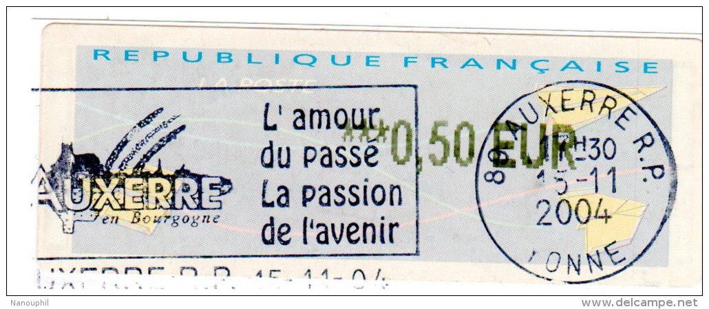 VIGNETTE LISA       "   AUXERRE  "          0.50 Euro    (sur Fragment) - 2000 Type « Avions En Papier »