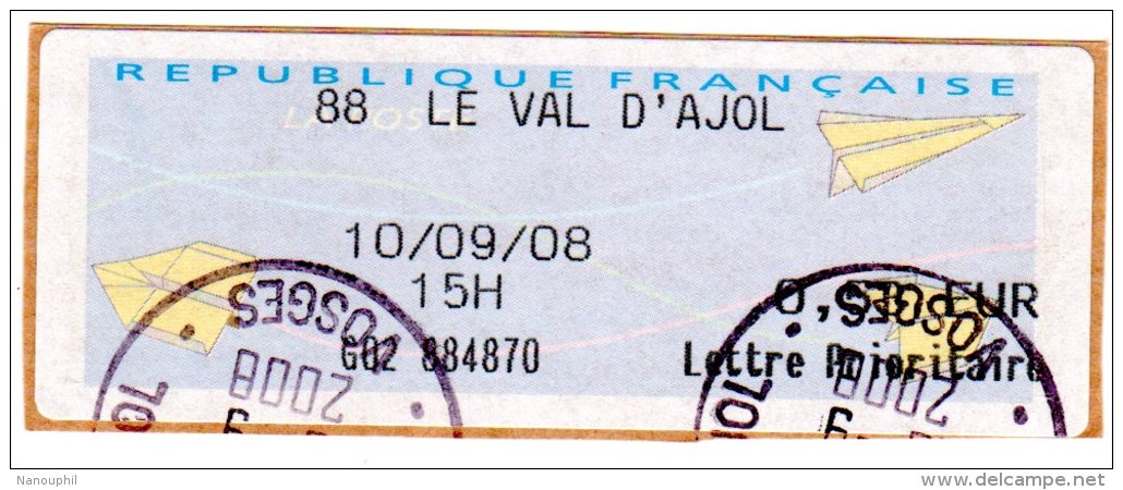 VIGNETTE LISA       "   LE VAL D'AJOL    "          0.53 Euro    (sur Fragment) - 2000 Type « Avions En Papier »