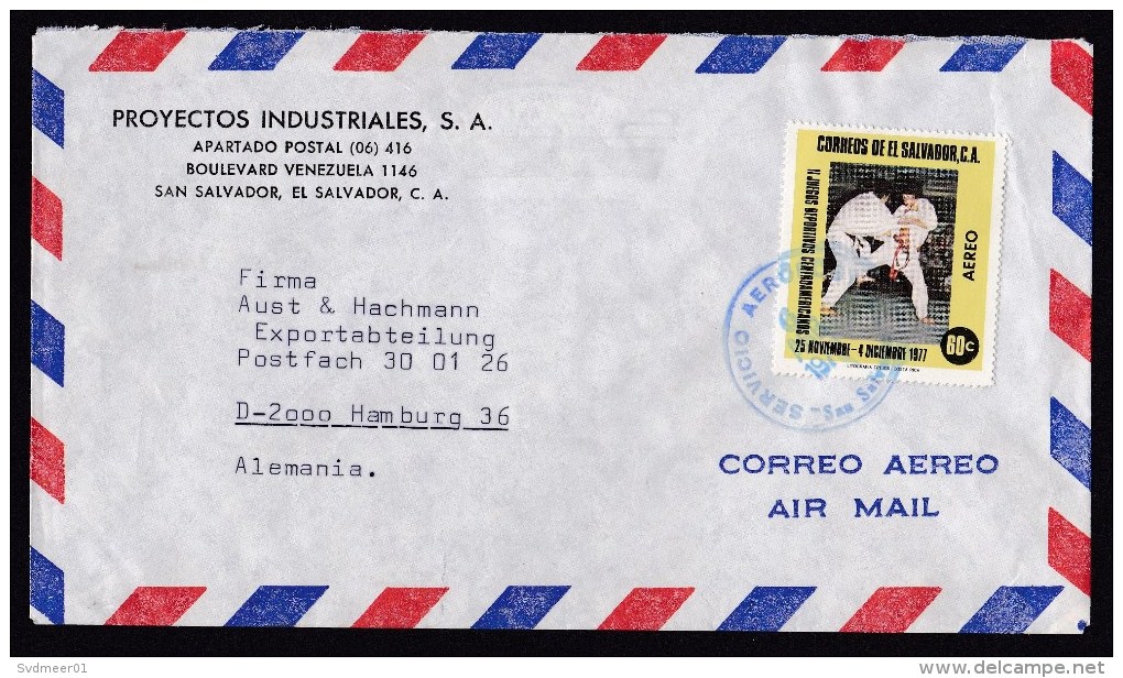 El Salvador: Airmail Cover To Germany, 1977, 1 Stamp, Sports, Teakwondo, Judo, Karate?, Rare Real Use (traces Of Use) - El Salvador