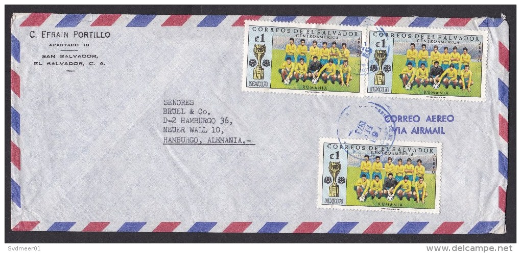 El Salvador: Airmail Cover To Germany, 1973, 3 Stamps, Sports, Soccer, Football, Cup, Rare Real Use (creases) - El Salvador
