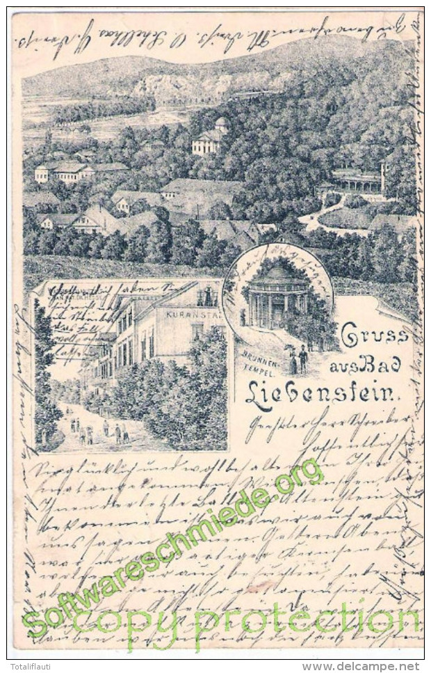 Gruss Aus BAD LIEBENSTEIN Federstrich Litho Vorläufer Gelaufen Mit Bahnpost 2.11.1890 ZUG 77 - Bad Liebenstein