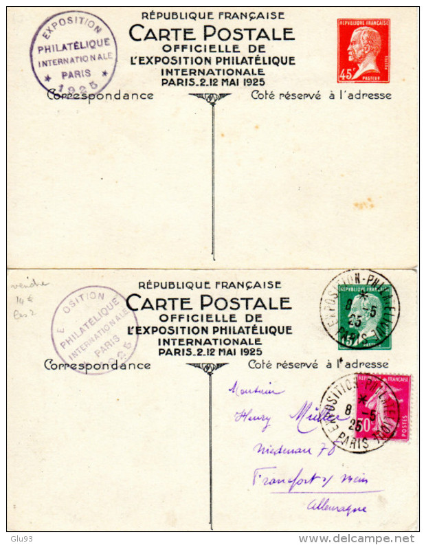 Lot 2 Cartes Postales Expo Philatélique Internationale Mai 1925 - Paris - Timbres Différents - Cartes Postales Types Et TSC (avant 1995)