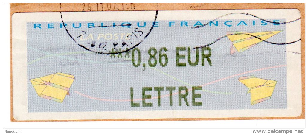 VIGNETTE LISA           LETTRE   0.86   Euro    (sur Fragment) - 2000 Type « Avions En Papier »