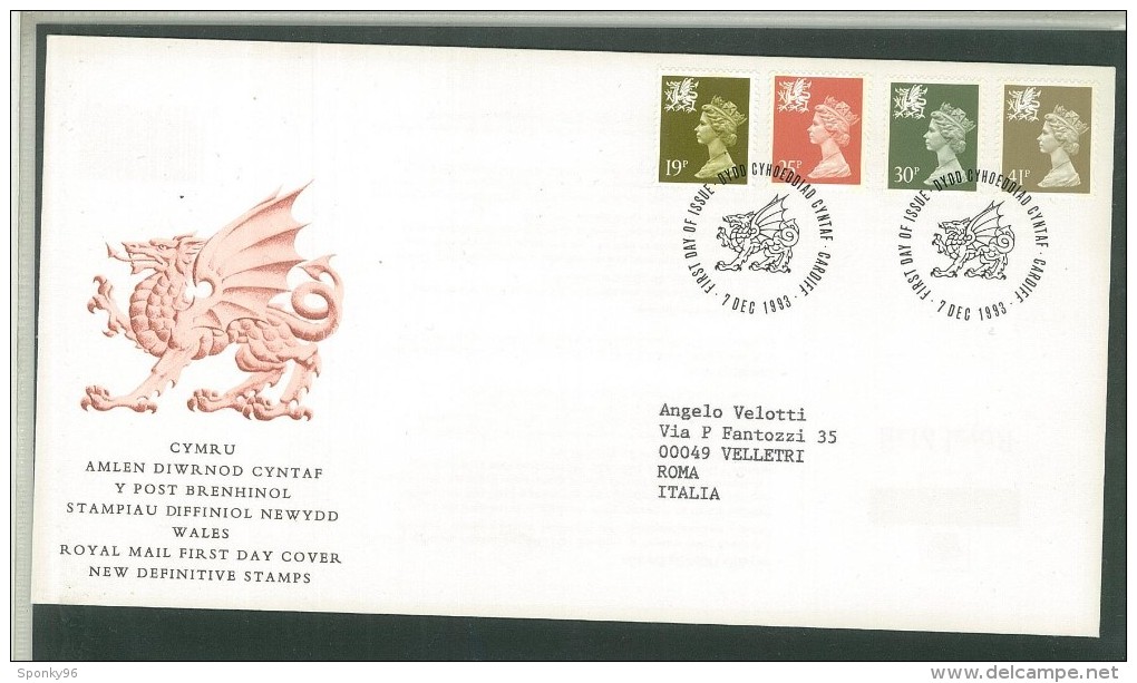 FDC WALES - GALLES - ROYAL MAIL - ANNO 1993 - CARDIFF - NORTHERN IRELAND - NEW DEFINITIVE STAMPS - - 1991-2000 Decimal Issues