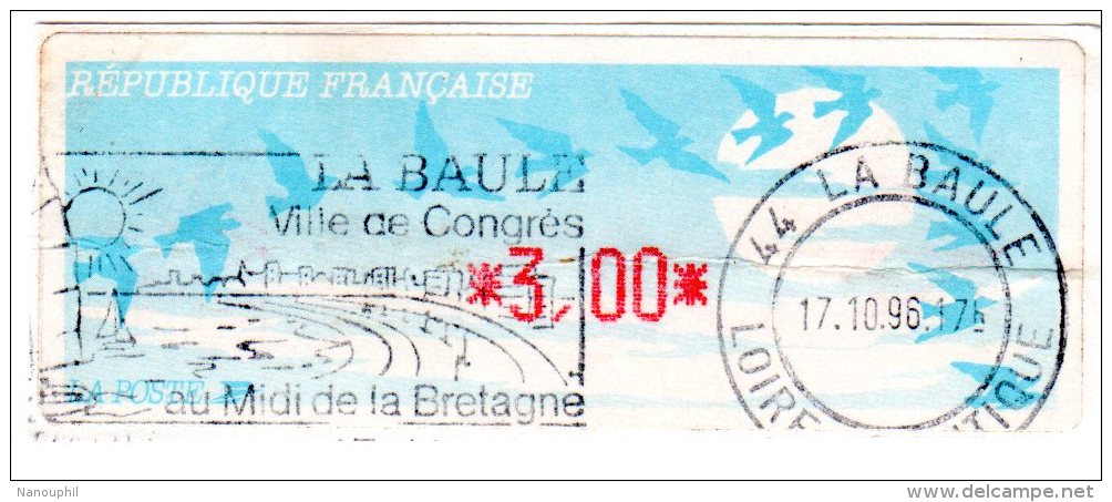 VIGNETTE LISA  "   LA BAULE    Ville De Congrès  "     3.00  Fr  (sur Fragment) - 1990 « Oiseaux De Jubert »