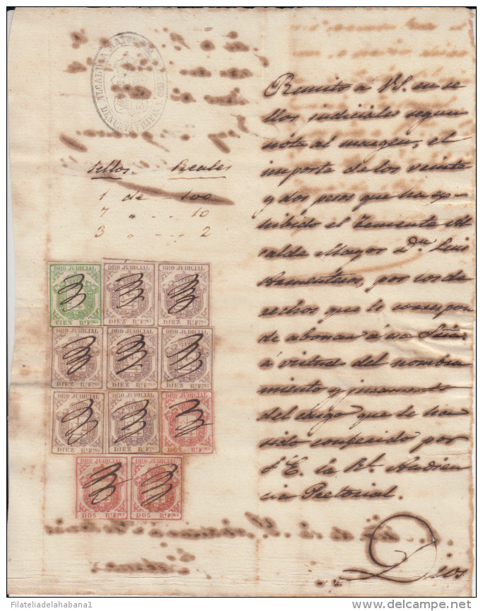 DER-51 CUBA SPAIN ESPAÑA (LG-513). REVENUE DERECHO JUDICIAL DOC. 100r VERDE + 10r LIGHT BROWN 1862. - Strafport