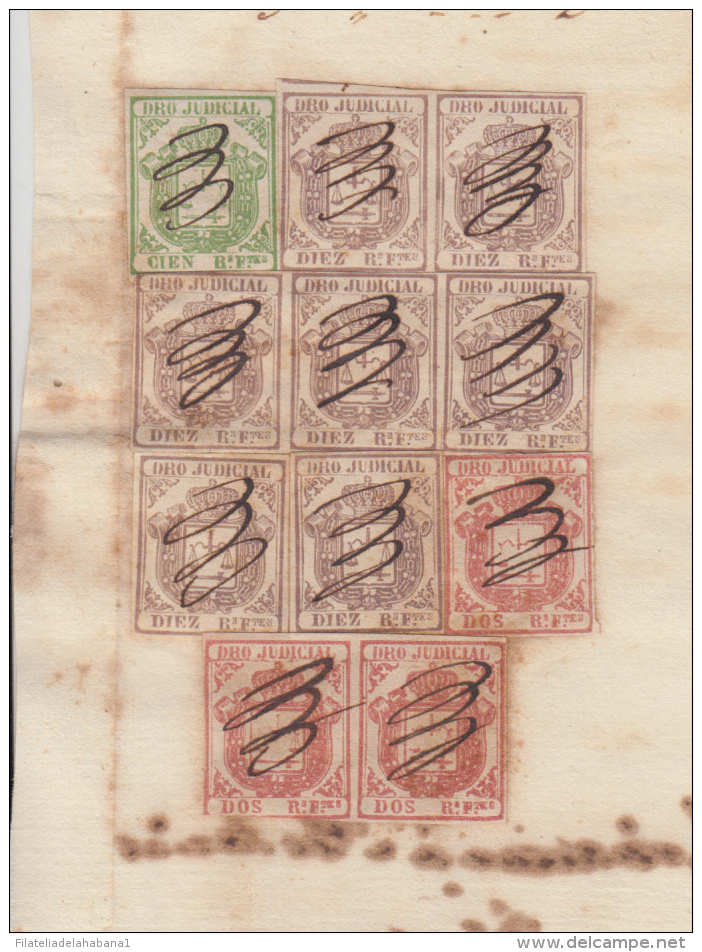 DER-51 CUBA SPAIN ESPAÑA (LG-513). REVENUE DERECHO JUDICIAL DOC. 100r VERDE + 10r LIGHT BROWN 1862. - Portomarken