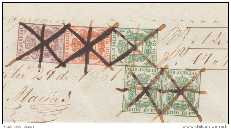 DER-53 CUBA SPAIN ESPAÑA (LG-515). REVENUE DERECHO JUDICIAL DOC. 1/2r VERDE + 10r BROWN 1861. - Portomarken