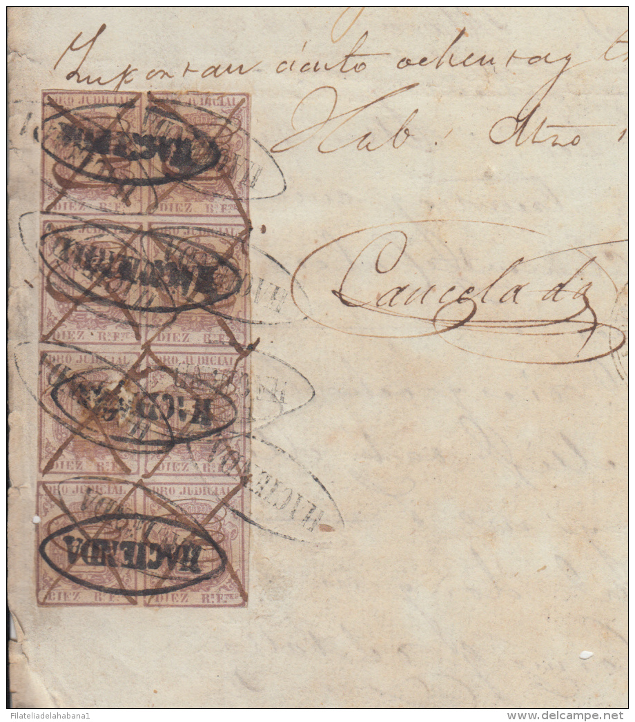 DER-55 CUBA SPAIN ESPAÑA (LG-517). REVENUE DERECHO JUDICIAL DOC. 10r BROWN 1862. "HACIENDA". - Strafport