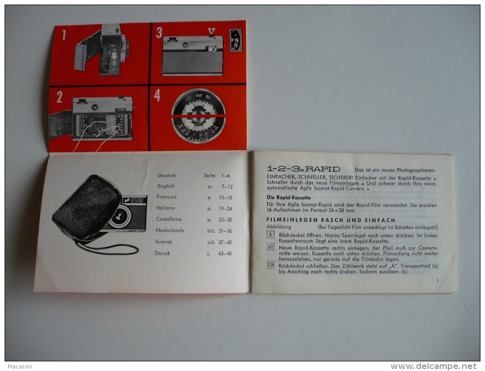 NOTICE Appareil PHOTO AGFA ISOMAT RAPID Type 2428. 50 Pages, 11x8 Cm . TRES BON ETAT.  AGFA-GEVAERT. Made In Germany - Cameras