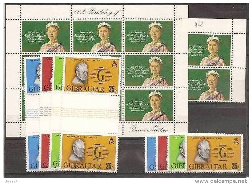 1979/80 Gibilterra Gibraltar 11 Serie: 80° REGINA MADRE  QUEEN MOTHER + 100° ROWLAND HILL MNH** - Gibilterra