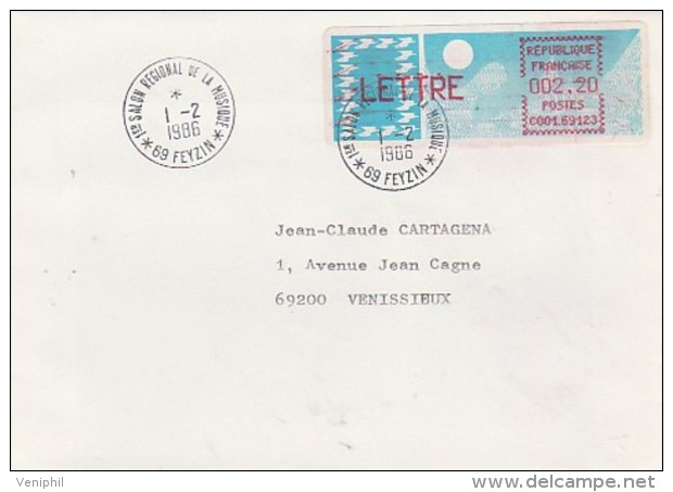 LETTRE OBLITERATION -1 ER SALON REGIONAL DE LA MUSIQUE - 69 FEYZIN  - 1-2-1986 - 1961-....