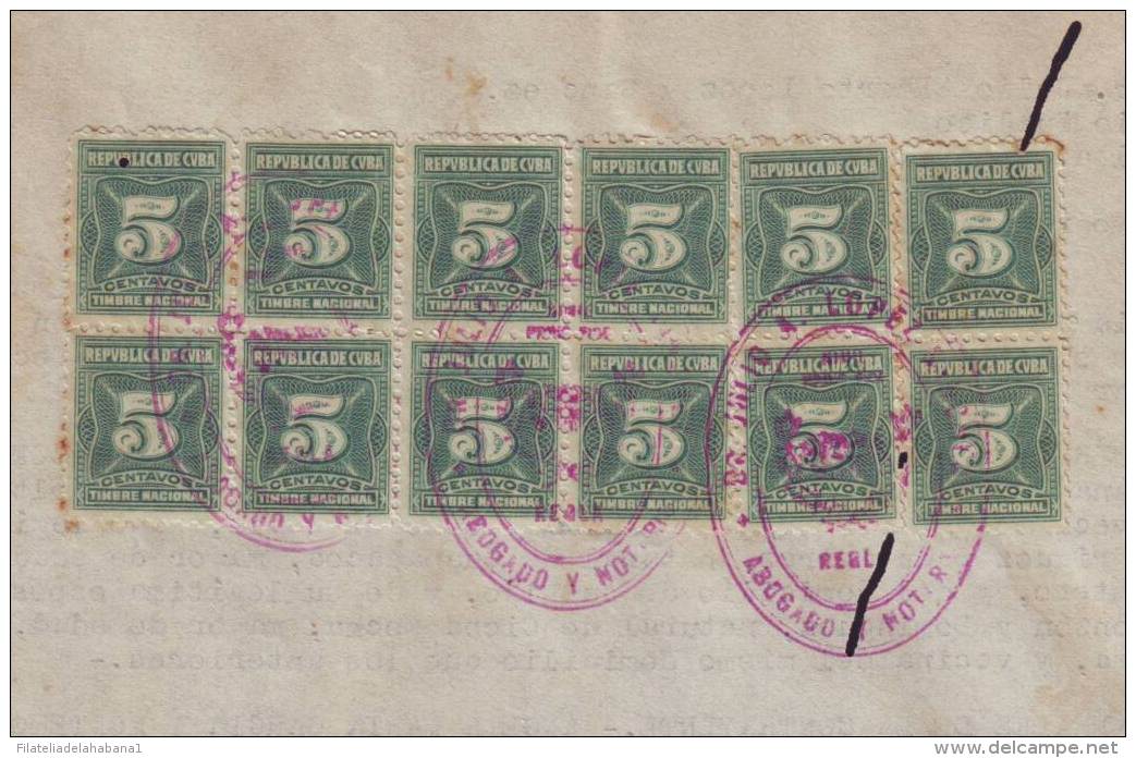 REP-69 CUBA REVENUE (LG-534). SELLOS DEL TIMBRE DOC. 5c VERDE. 1935. - Timbres-taxe