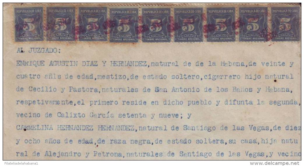 REP-72 CUBA REVENUE (LG-537). SELLOS DEL TIMBRE DOC. 5c AZUL OSCURO. 1933. FIRMA HUELLA DACTILAR. - Timbres-taxe