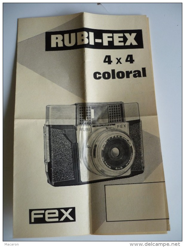 NOTICE Mode Emploi Appareil PHOTO RUBI FEX 4x4 COLORAL.1963. 4 Pages 13,5x21 Cm. Plié En 4. TBonEtat - Appareils Photo