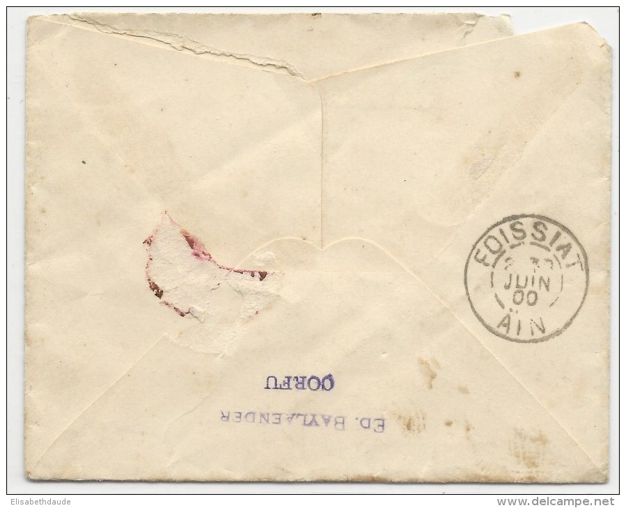 1900 - GRECE - ENVELOPPE  De CORFOU Pour FOISSIAT (AIN) - Briefe U. Dokumente