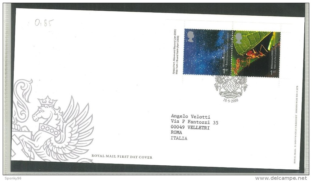 FDC GRAN BRETAGNA - GREAT BRITAIN -  ROYAL MAIL- ANNO 2000  - SPACE FROM ABOVE AND BEYOND - WEB FROM LIFE AND EARTH - LE - 1991-2000 Decimal Issues