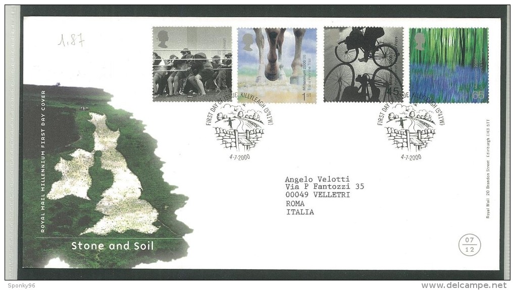 FDC GRAN BRETAGNA - GREAT BRITAIN -  ROYAL MAIL- ANNO 2000  - STONE AND SOIL - KILLYLEAGH - PIETRE - - 1991-2000 Decimal Issues