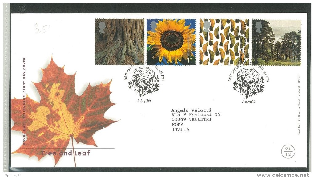 FDC GRAN BRETAGNA - GREAT BRITAIN -  ROYAL MAIL- ANNO 2000  - TREE AND LEAF - STAUSTELL - ALBERI - FOGLIE - CORTECCE - - 1991-2000 Decimal Issues