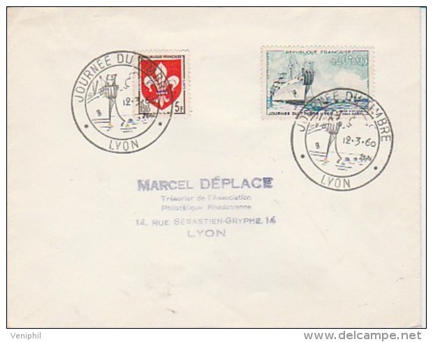 LETTRE AFFRANCHIE N° 1235 + 1230  OBLITERATION JOURNEE DU TIMBRE 12-3-1960 LYON - Gedenkstempels