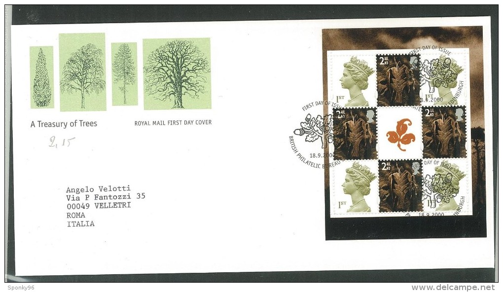 FDC GRAN BRETAGNA - GREAT BRITAIN -  ROYAL MAIL- ANNO 2000  -  A TREASURY OF TREES - EDINBURGH - SCOTLAND - SCOZIA - EDI - 1991-2000 Decimal Issues