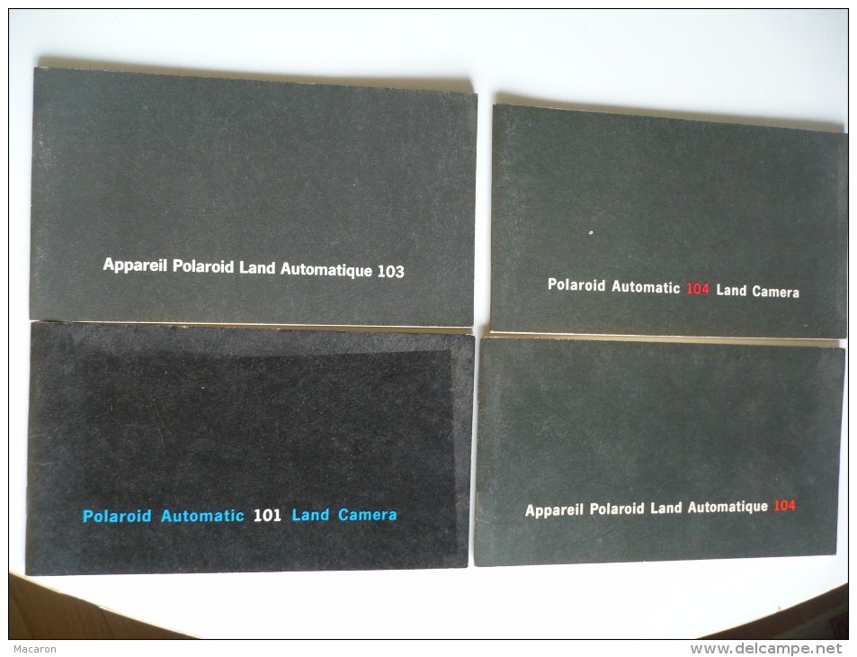 4 NOTICES APPAREIL PHOTO POLAROID 101, 103 Et 104 (1 En Français Et 1 En Anglais). 18,5x10 Cm. 40 Pages Chacun. TBEtat - Appareils Photo