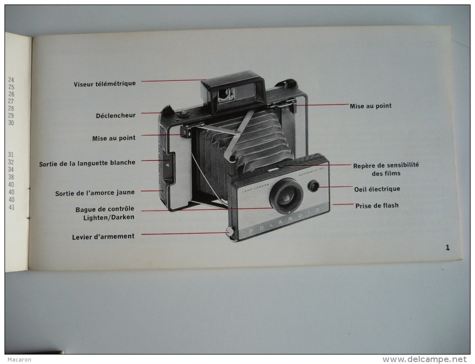 4 NOTICES APPAREIL PHOTO POLAROID 101, 103 et 104 (1 en français et 1 en anglais). 18,5x10 cm. 40 pages chacun. TBEtat