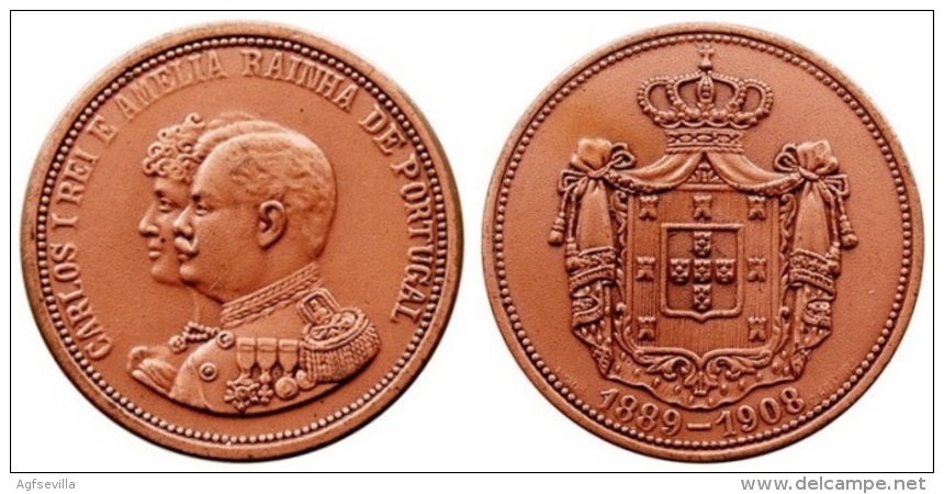 PORTUGAL. MEDALLA CARLOS I Y AMELIA. 1.908 - Monarquía / Nobleza