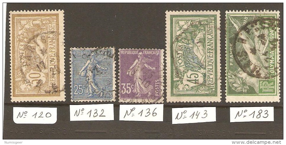 TIMBRES FRANCE ( N°120-132-136-143-183 ) - Sonstige & Ohne Zuordnung