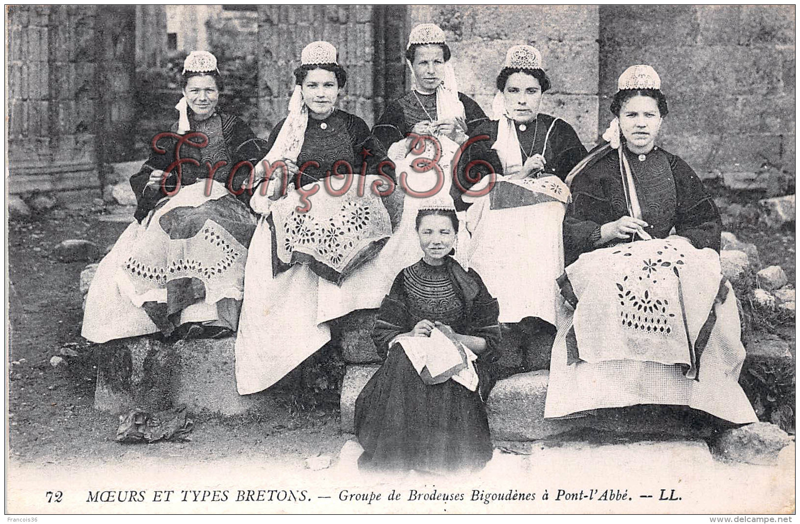 (29) Moeurs Et Types Bretons - Groupe De Brodeuses Bigoudènes à Pont L'Abbé - 2 SCANS - Autres & Non Classés