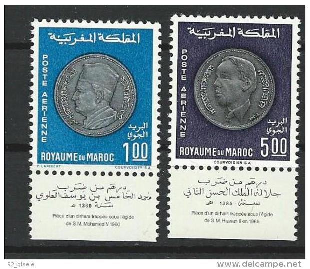 Maroc Aerien YT 117 & 118 Vignette (PA) " Monnaies " 1969 Neuf** - Morocco (1956-...)