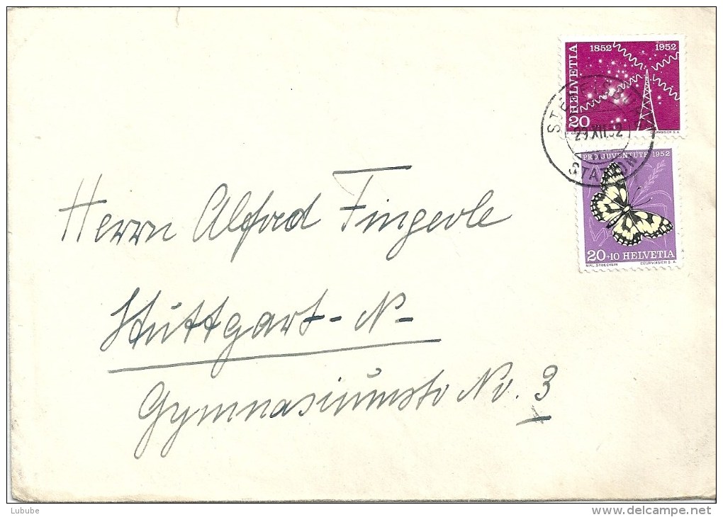 Ausland Brief  Steffisburg - Stuttgart  (Mischfrankatur)          1952 - Briefe U. Dokumente