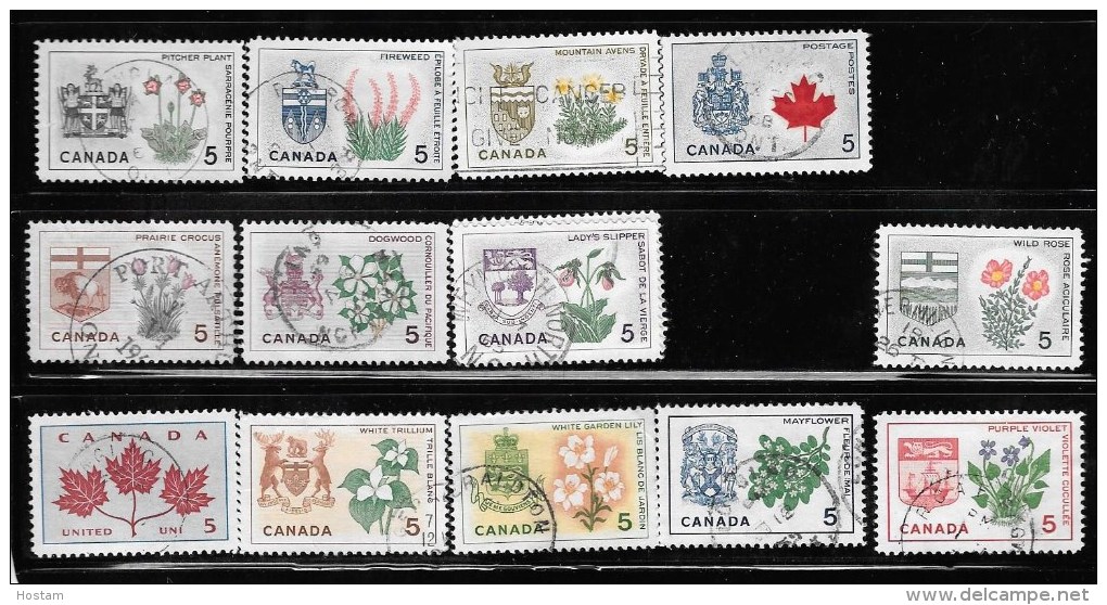 CANADA, 1964-6   CLEARANCE Of USED STAMPS  # 417-29A     PROVINCIAL FLOWERS & COATS-OF-ARMS  # 425  MISSING  USED - Oblitérés