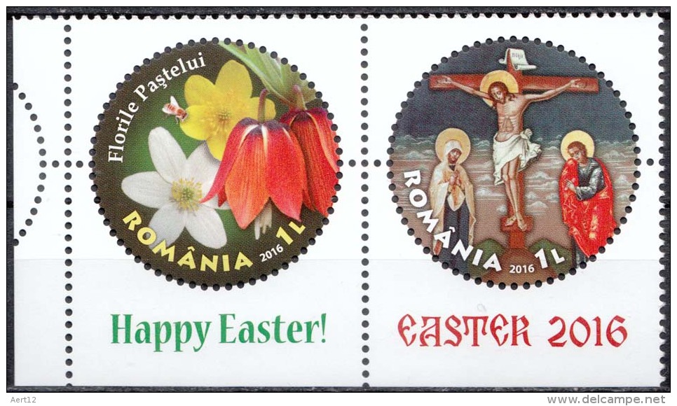 ROMANIA, 2016, HOLY EASTER, Religion, Painting, Flowers, Round Stamp, MNH (**), LPMP 2098 - Ungebraucht