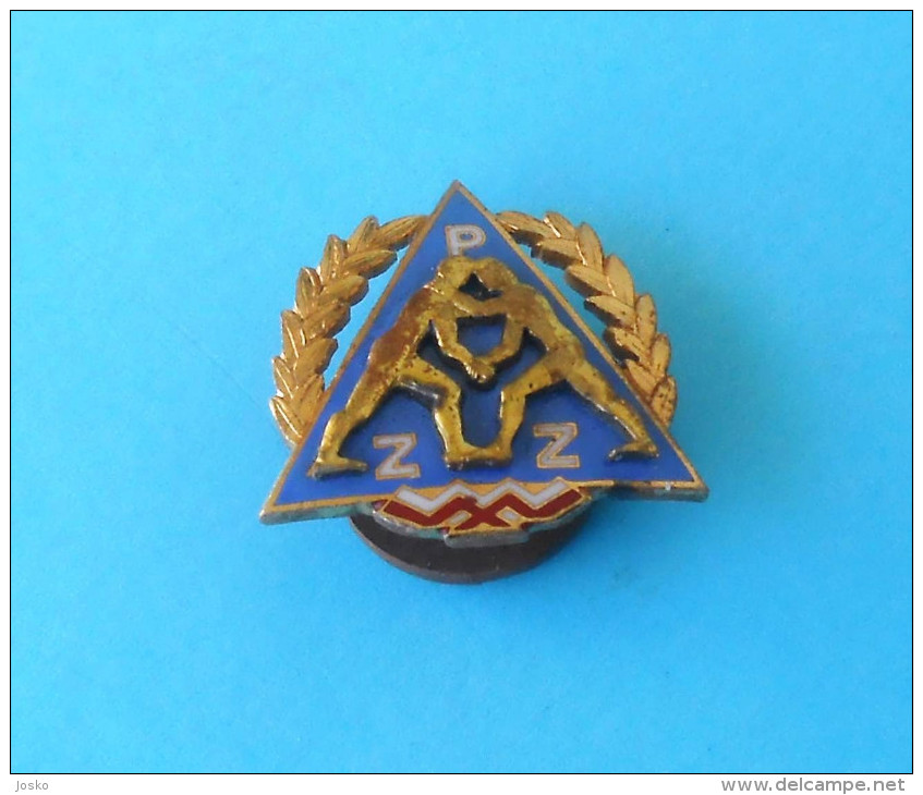 POLAND WRESTLING FEDERATION - Vintage Large Enamel Pin Badge UWW Lutte Lotta Lucha Ringen Luta Anstecknadel Distintivo - Ringen