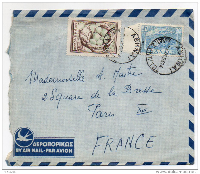 GRECE--1953--Lettre De ATHENES Pour PARIS-France--timbres+cachets - - Cartas & Documentos