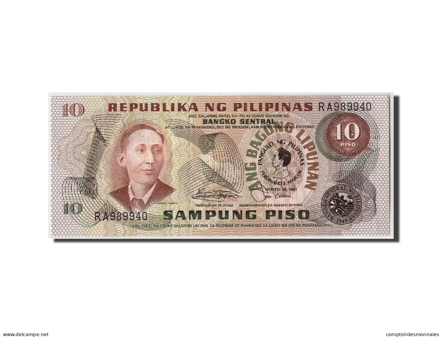 Billet, Philippines, 10 Piso, 1981, Undated, KM:167a, NEUF - Philippines