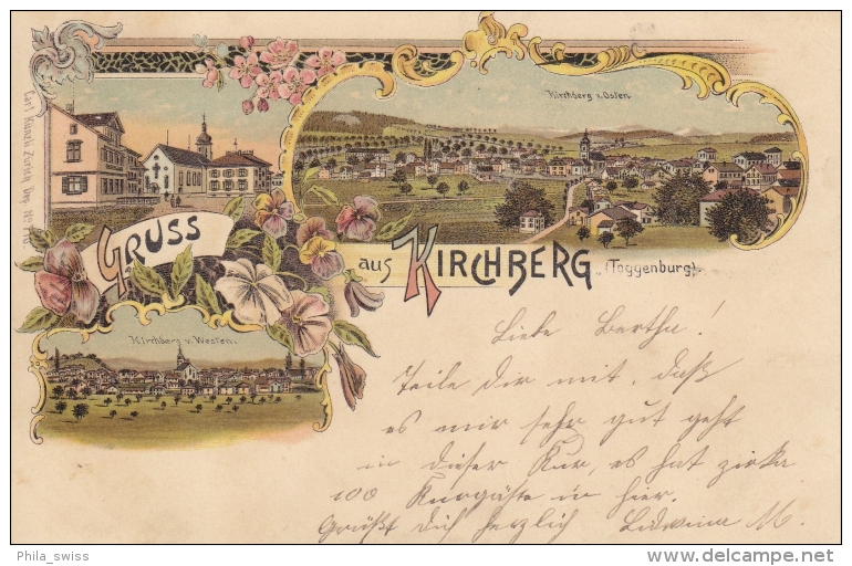 Kirchberg, Gruss Aus - Toggenburg - Farbige Litho - Kirchberg Von Westen U. Von Osten - Kirchberg