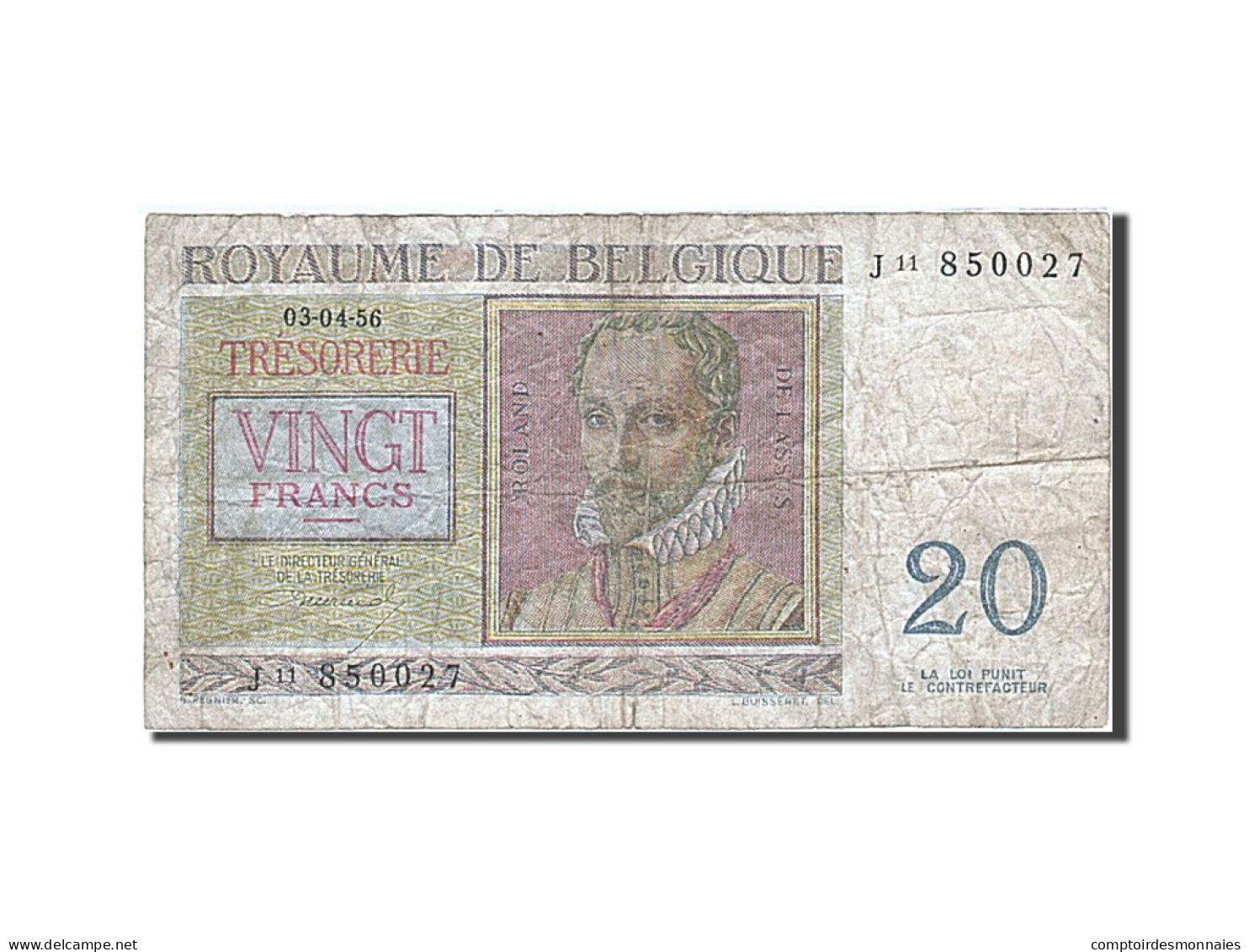 Billet, Belgique, 20 Francs, 1948-1950, 1956-04-03, KM:132b, B - Autres & Non Classés