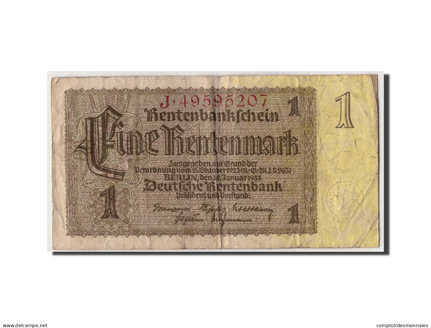 Billet, Allemagne, 1 Rentenmark, 1937, 1937-01-30, KM:173b, B+ - 1 Rentenmark