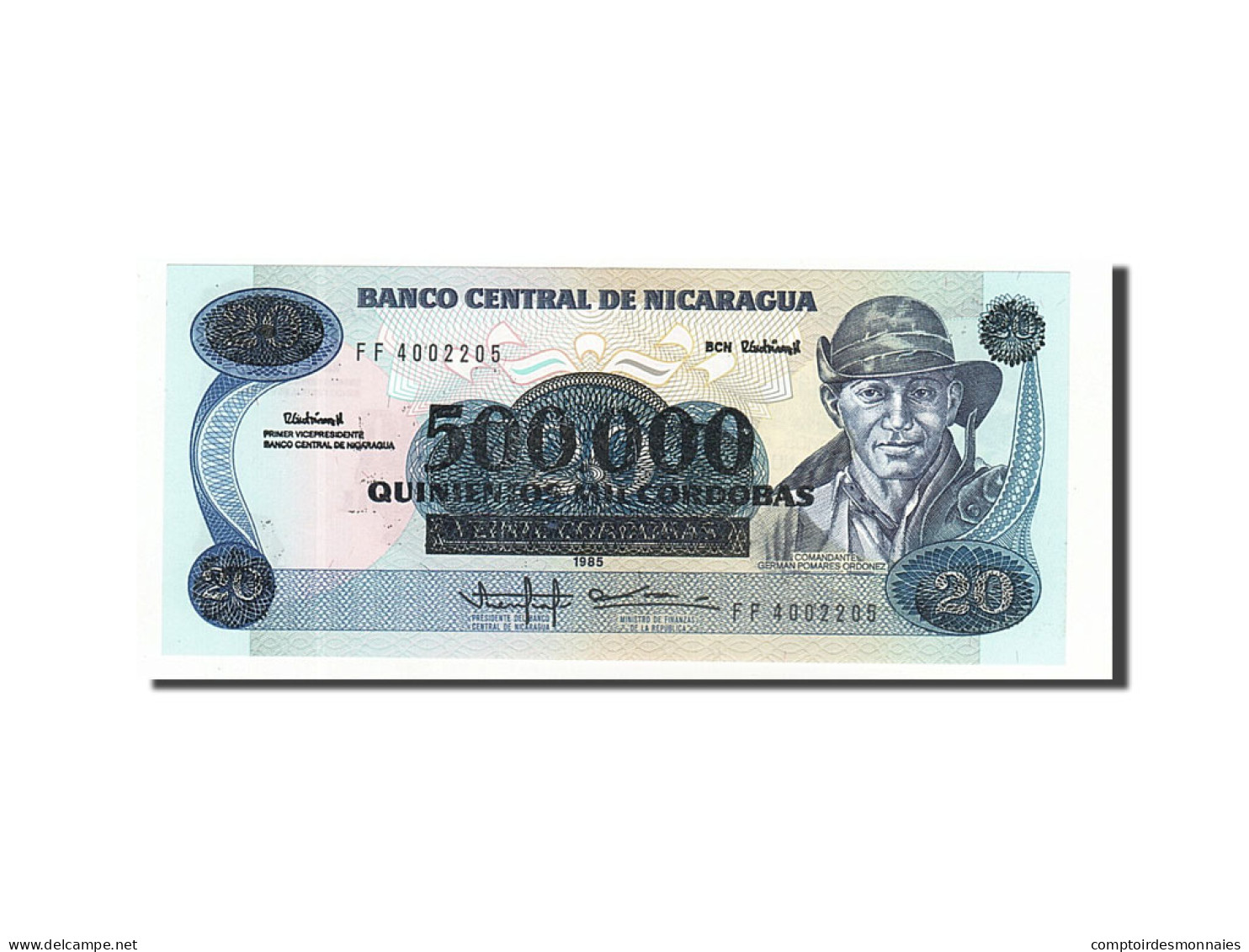 Billet, Nicaragua, 500,000 Córdobas On 20 Córdobas, 1990, Undated, KM:163 - Nicaragua