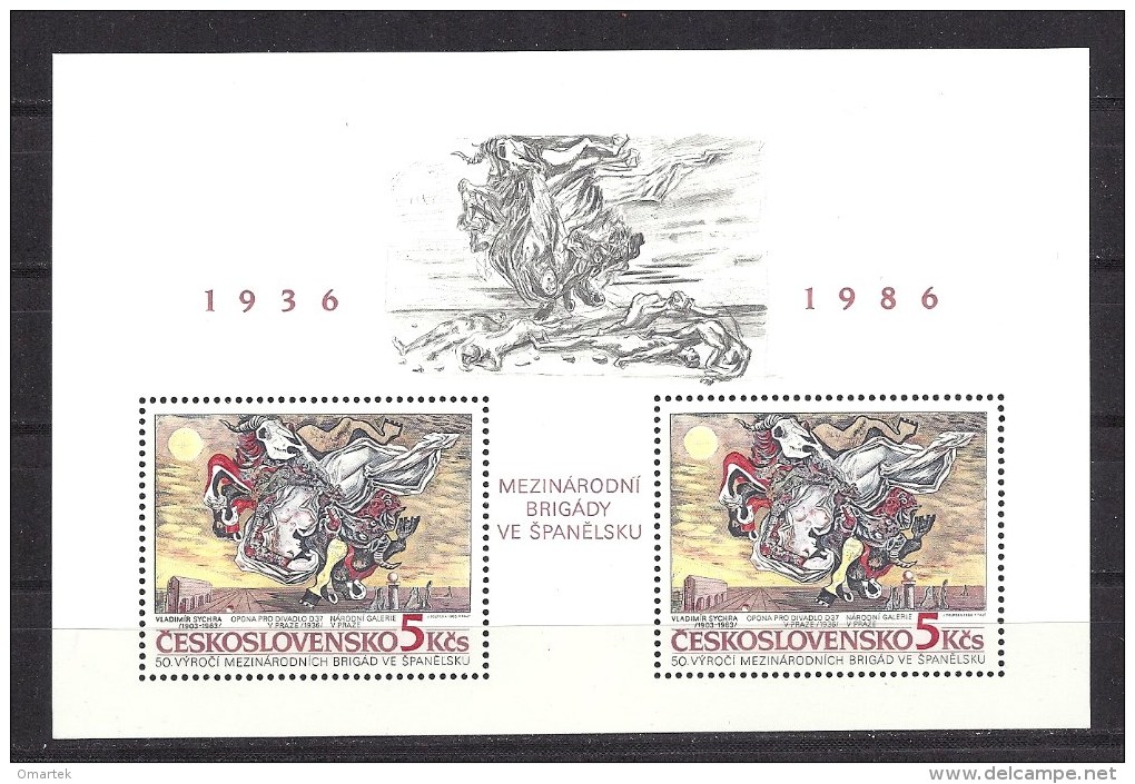 Czechoslovakia Tschechoslowakei 1986 MNH ** Mi 2880 Bl 68 Sc 2625a Internetional Brigades In Spain, 50th Annivers. Sheet - Neufs