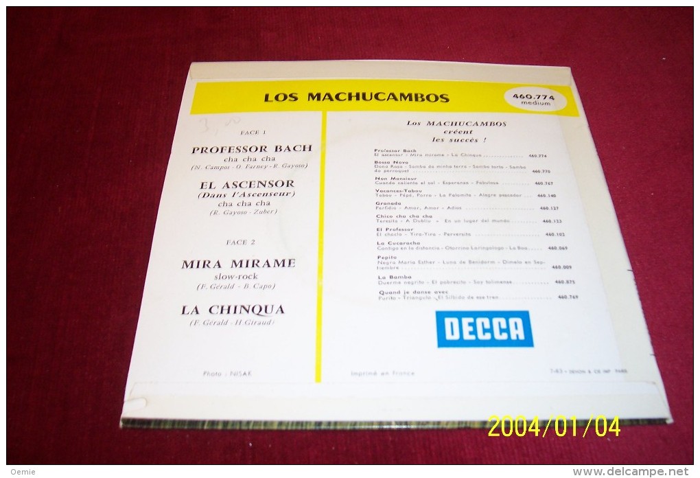 Los Machucambos ° PROFESSOR BACH + 3 TITRES REF DECCA 460.774 - Wereldmuziek